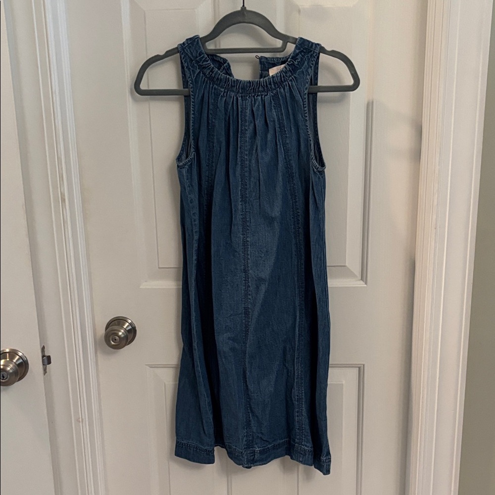 LOFT Navy Sleeveless Chambray Midi Dress